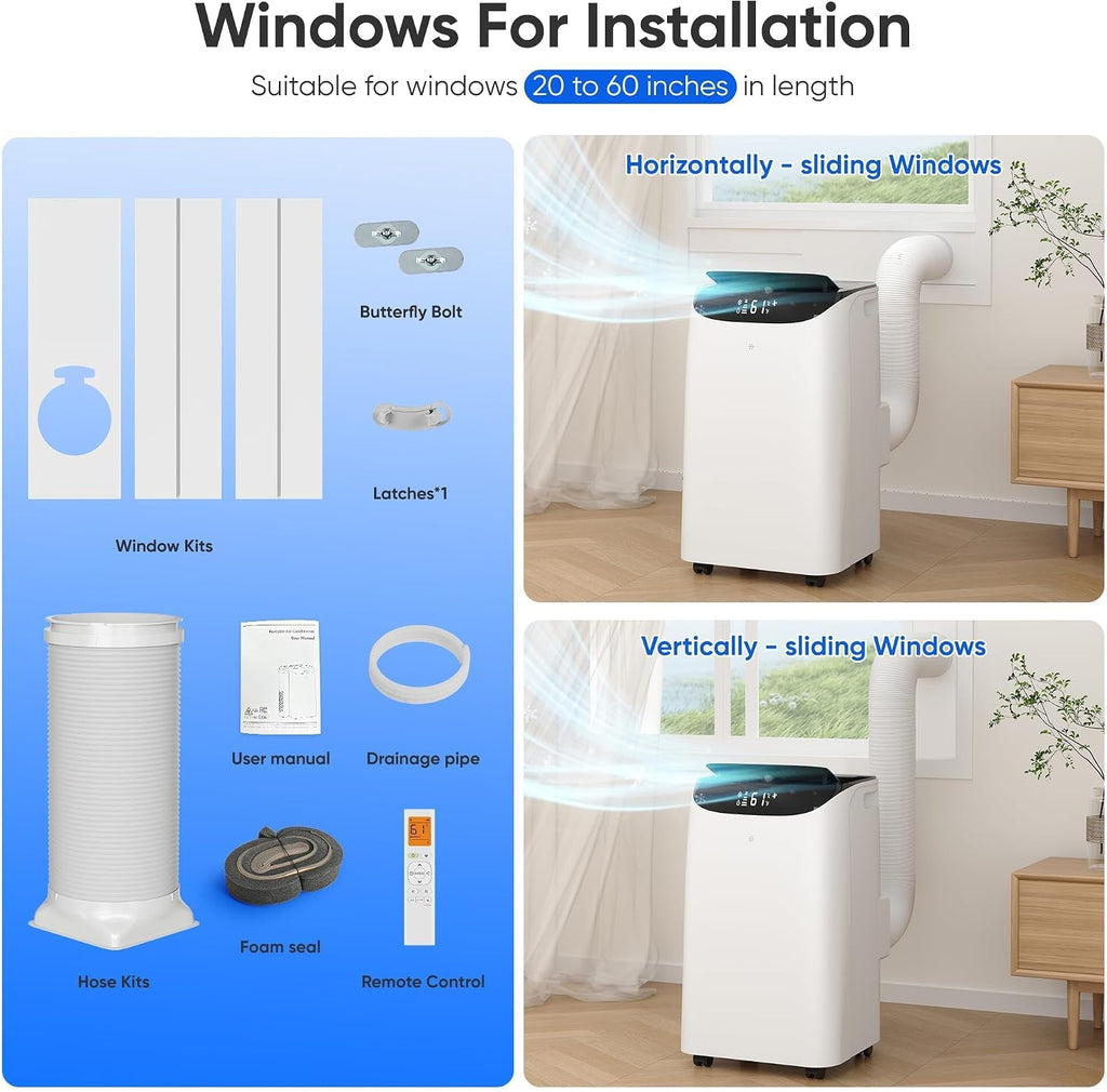 14000 BTU Tragbare Klimaanlage, Kühlung, Ventilator, Entfeuchtung, Schlafmodus für große Räume bis zu 700 Quadratmeter, AC-Einheit mit Fernbedienung