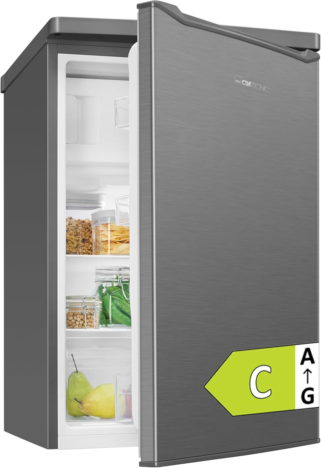 Clatronic® Kühlschrank mit Gefrierfach | Energieklasse C | 85cm | Kühl schrank klein | leise 37dB | Türanschlag wechselbar | 0°C - 8°C | 109L Fridge | kleiner Kühl-schrank KS 101 inox