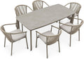 IDIMEX Gartenmöbel Set TAVOLO mit 6 Stühlen und Tisch, Champagner - 180x90 cm Gartentisch mit Keramik- Platte, Outdoor Essgruppe, Stühle mit Rope Bespannung, wetterfest für Garten Terrasse & Balkon