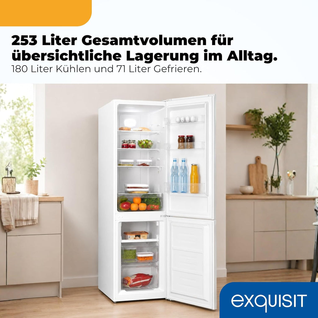 Exquisit Kühl-Gefrierkombination 253 l No Frost | Energieklasse C | leise 39 dB | schmal 54,5 cm | Schnellgefrieren | KGC5265-70-NF-040C weiss | Weiß