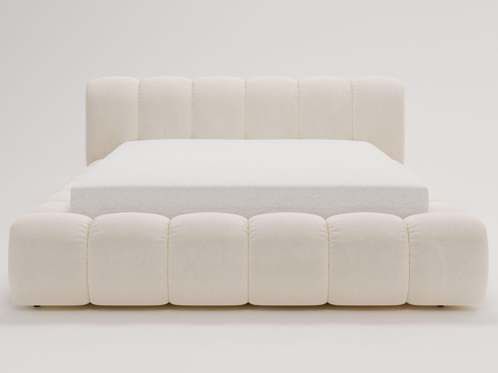 GRAINGOLD Doria Bett 140x200, Polsterbett mit Bettkasten, Polsterbett mit Stauraum, Velour, mit Lattenrost, mit Kopfteil, ohne Matratze (Creme, 140x200)