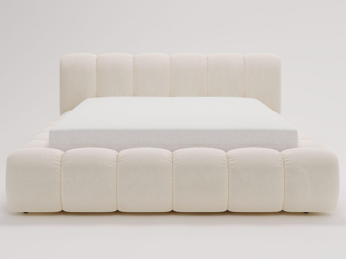 GRAINGOLD Doria Bett 140x200, Polsterbett mit Bettkasten, Polsterbett mit Stauraum, Velour, mit Lattenrost, mit Kopfteil, ohne Matratze (Creme, 140x200)