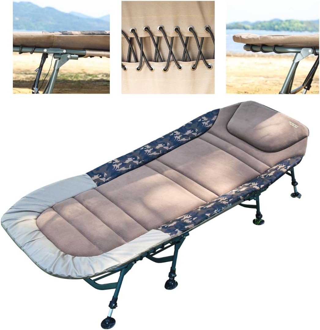 MK-Angelsport Anglerliege XL bis 150kg Fort Knox Karpfenliege X-Pro Camo Angelliege Bedchair Gartenliege Liege 8-Bein Gästebett Camping Olivgrün