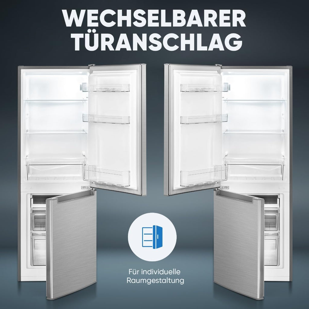 Bomann® Kühlschrank mit Gefrierfach | Energieklasse C | 143cm | Kühl Gefrierkombination leise 40 dB | 3 Ablagen & 2 Schubladen | Türanschlag wechselbar | 173L Kühlgefrierkombi | KG 7359 inox