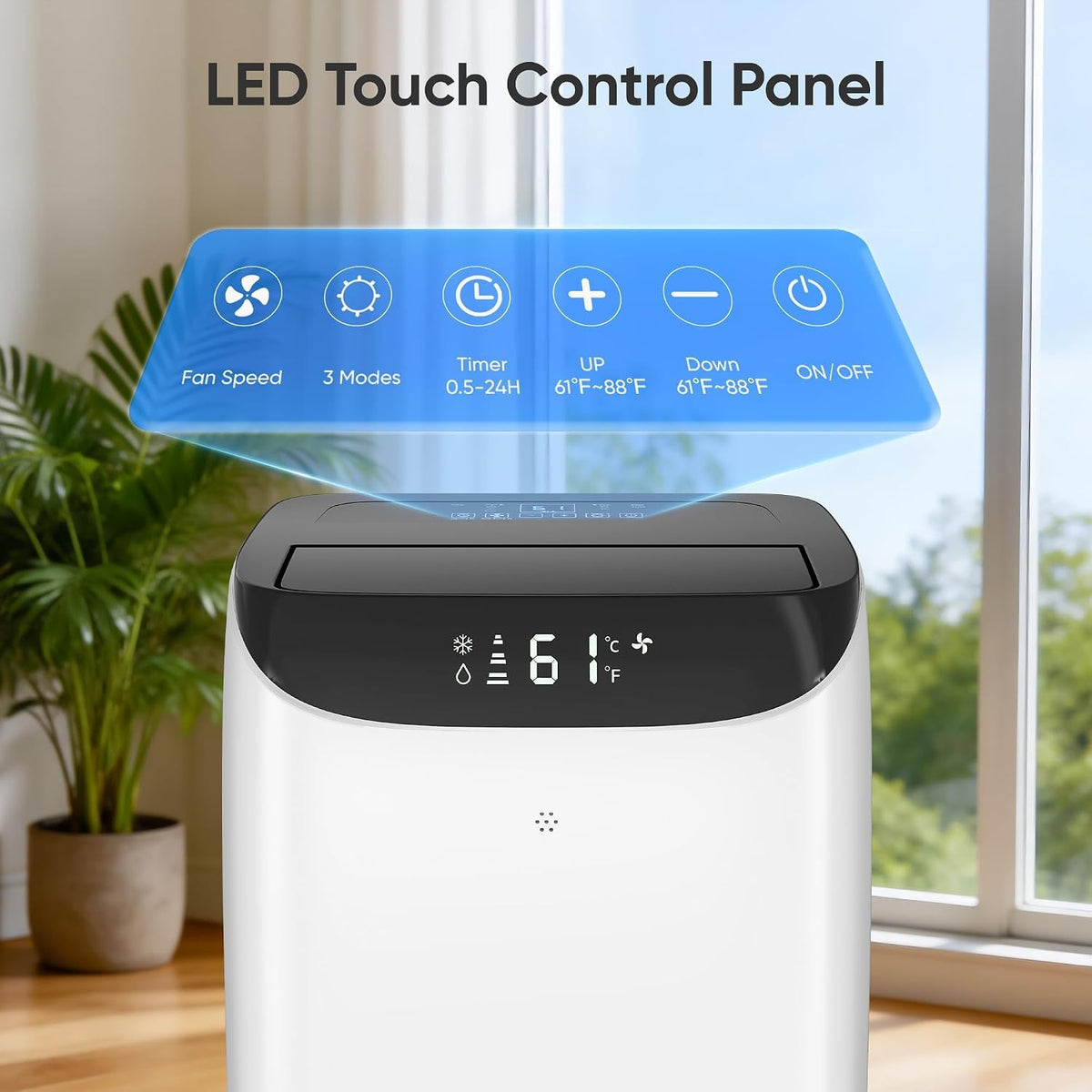 14000 BTU Tragbare Klimaanlage, Kühlung, Ventilator, Entfeuchtung, Schlafmodus für große Räume bis zu 700 Quadratmeter, AC-Einheit mit Fernbedienung