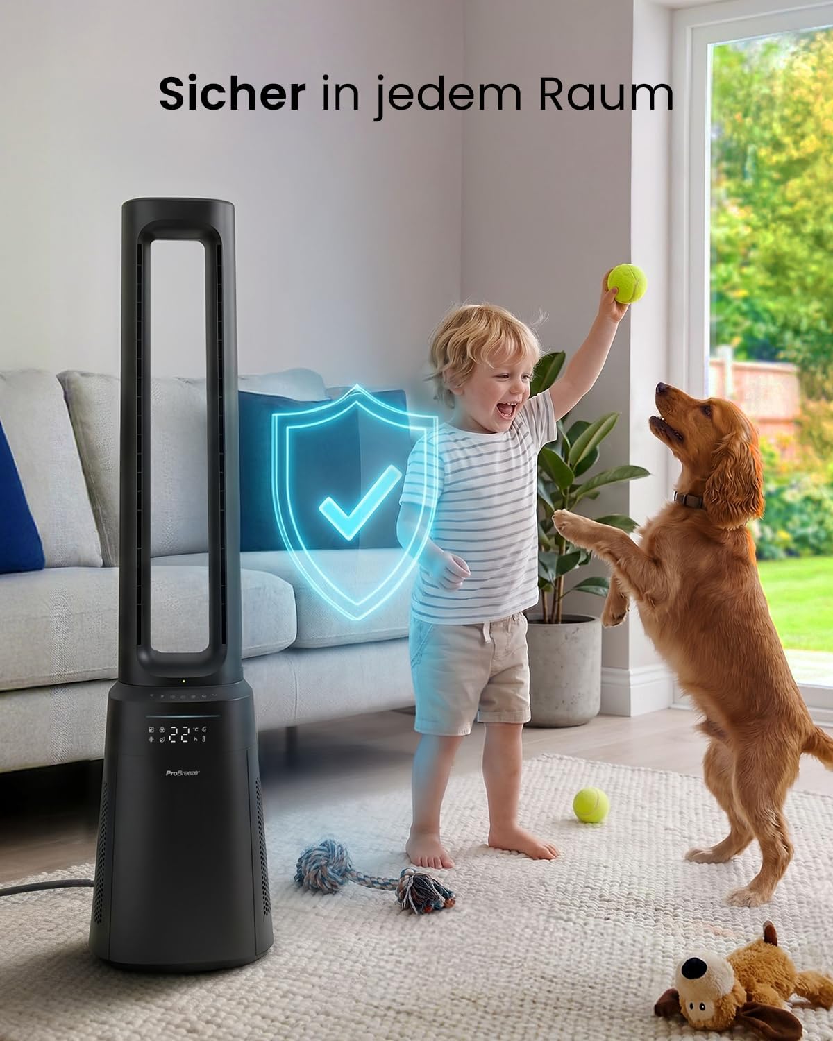 Pro Breeze OmniAir 105cm rotorloser Ventilator mit Luftreiniger - Smart Home Ventilator, WLAN, App, HEPA 13 Filter, 10 Geschwindigkeiten - Turmventilator sehr leise, 5 Modi, Auto 75° Oszillation