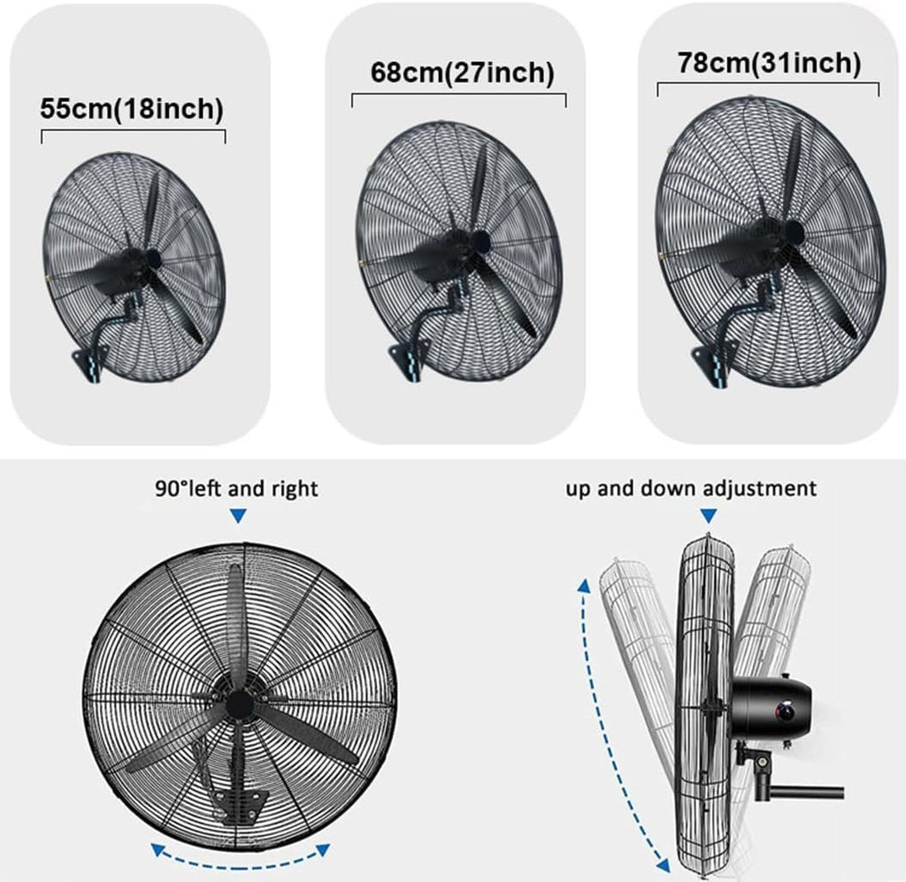 Leistungsstarker Industrie-Wandventilator, 21″/27″/31″ Wandventilator, 120°-Oszillation, 3 Geschwindigkeiten, Reinkupfermotor, Starker Luftstrom, Geräuscharm, Retro-Kühlventilator, 55 Cm, 78 Cm (31 Z