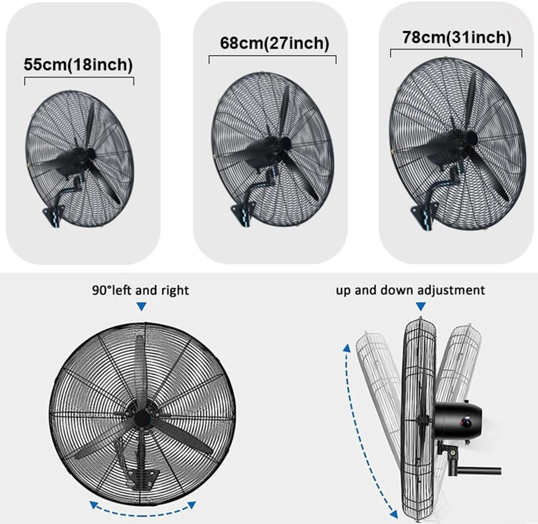 Leistungsstarker Industrie-Wandventilator, 21″/27″/31″ Wandventilator, 120°-Oszillation, 3 Geschwindigkeiten, Reinkupfermotor, Starker Luftstrom, Geräuscharm, Retro-Kühlventilator, 55 Cm, 78 Cm (31 Z