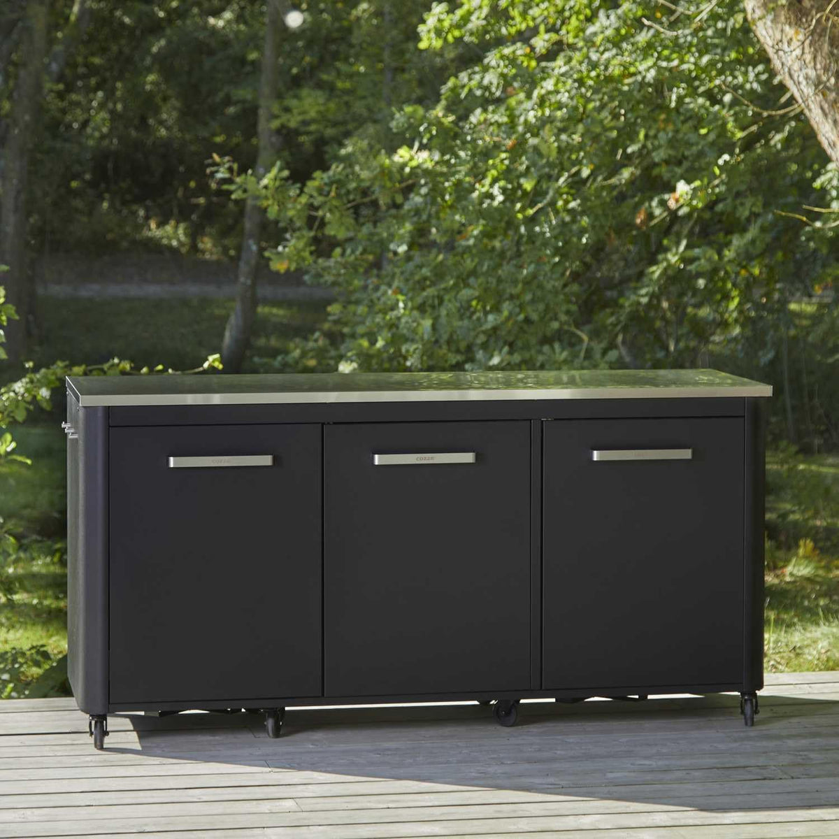 cozze® 180 x 60 x 90cm Outdoor-Tisch - Edelstahl & Schwarz, Mobilität & Stil, Perfekt für Außenbereichs-Events