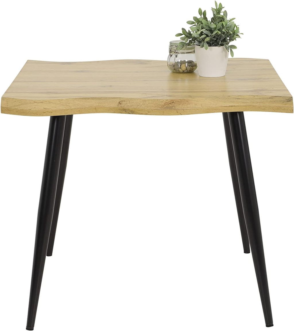 Hela Tische, Esstisch Gabi Baumkantenoptik, quadratisch, Holzwerkstoff/Wabenplatte, Dekor Wildeiche, Rundrohrgestell Schwarz, 90x90cm