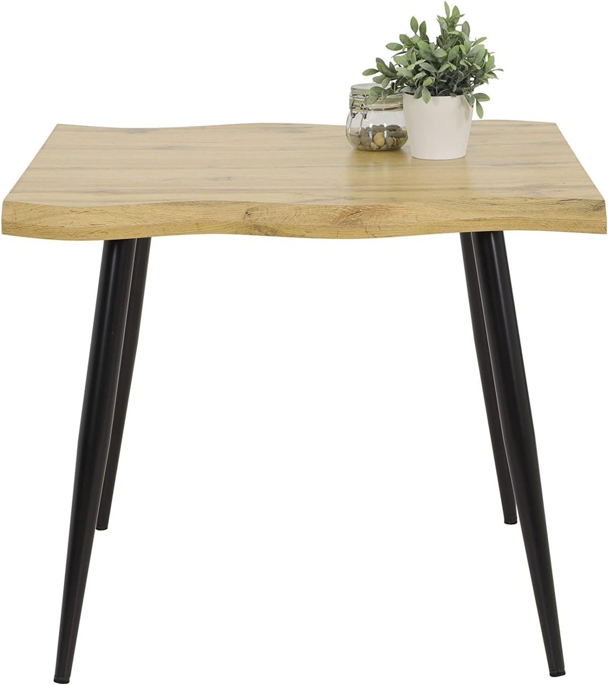Hela Tische, Esstisch Gabi Baumkantenoptik, quadratisch, Holzwerkstoff/Wabenplatte, Dekor Wildeiche, Rundrohrgestell Schwarz, 90x90cm