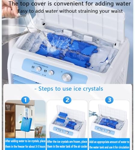 Tragbarer Verdunstungskühler mit Ventilator, 3 Geschwindigkeitsstufen, 120°-Oszillation, extrem leise (36 dB), großer Wassertank und Rollen für das Homeoffice