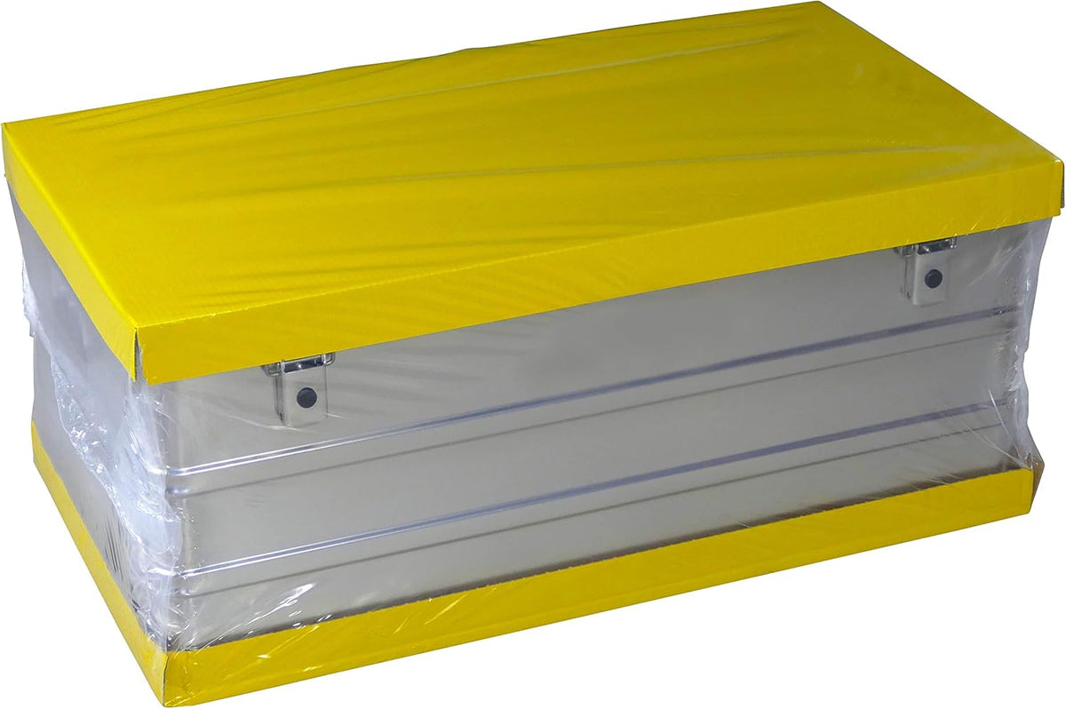 Aluminiumbox Alubox 140l Fassungsvermögen - Werkzeugkiste Staub- und Spritzwassergeschützt - Deichselbox Metallkiste Gartentruhe Alukiste Alu transportbox Werkzeugbox Aluminium Koffer