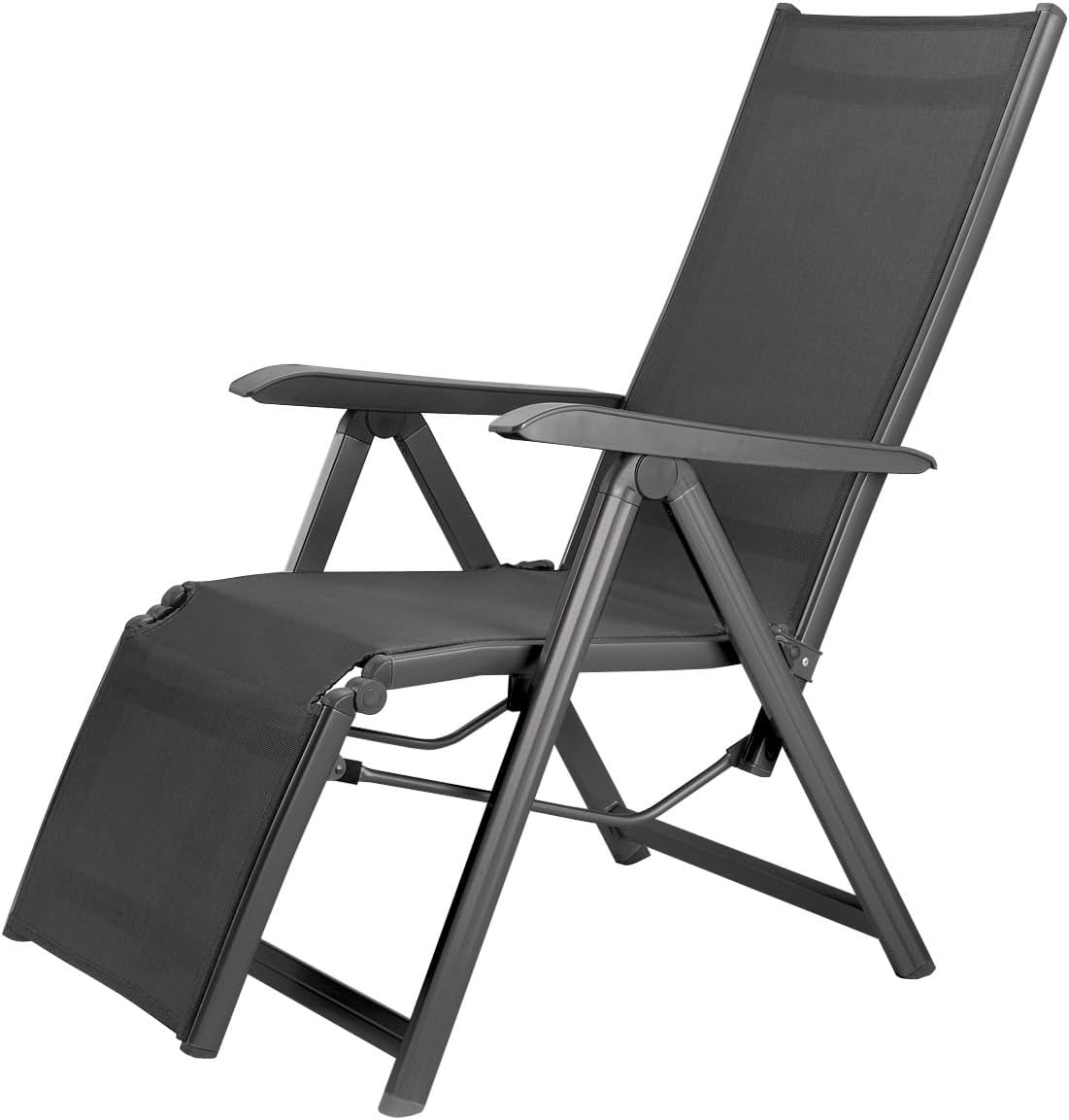 Kettler Relaxsessel Basic Plus – wetterfester Klappstuhl aus Aluminium und mit hautsympathischem Gewebe – verstellbarer Liegestuhl für Terrasse und Garten – anthrazit & anthrazit