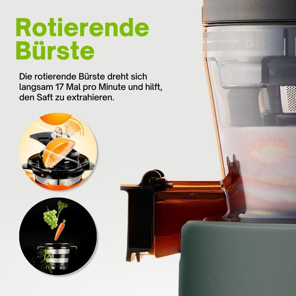 HUROM | Entsafter Gemüse und Obst | Slow Juicer | H320N | Elektrische Kaltpresse | Ruhiger Motor | Leicht zu Reinigen | mit groem Behlter und Siebfilter 2L | 200 Watt | BPA Frei | Schwarz