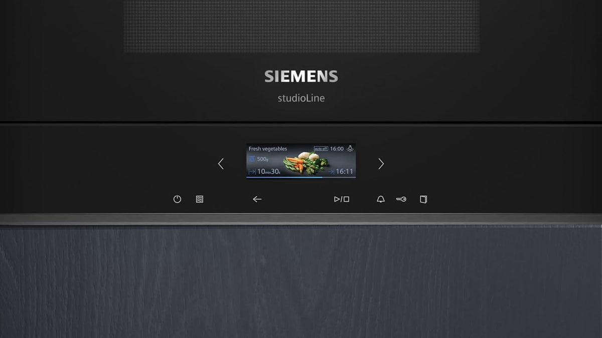 Siemens BF722L1B1 iQ700 Einbau-Mikrowelle, cookControl7 - Automatikprogramme, humidClean Plus - Innenraumreinigung, optimal für den Hocheinbau, seitlich öffnende Drehtür, Schwarz