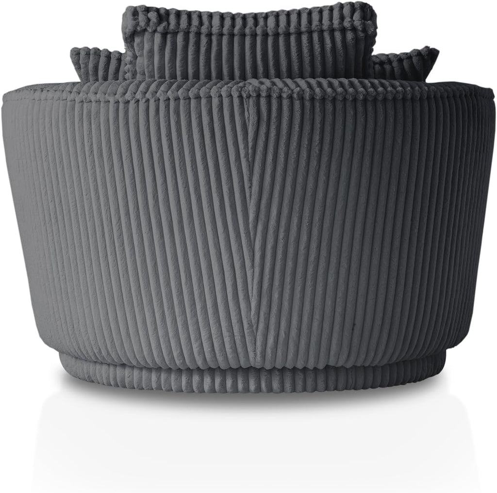 Sessel in grau Cord Stoff XL Drehsessel 360° drehbar inklusive 3 x Kissen Relaxsessel mit Fußhocker Comfy (Grau, Mit Hocker)