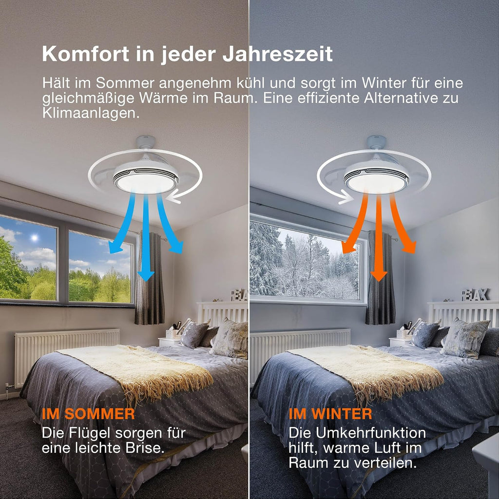 Osram LED-Deckenventilator Coromuel, 1065mm, 60W, CCT 3000/4000/6500K, 2600lm, 115° Abstrahlwinkel, 50.000h Lebensdauer, dimmbar, Fernbedienung inklusive