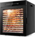 Kwasyo Dörrautomat Edelstahl, Dörrgerät 12 Etagen Ganz in Schwarz, 30-90℃ Temperaturregelung, 24 Stunden Timer, Rezeptheft für Fleisch Obst Gemüse Kräuter, 900W, LT-09