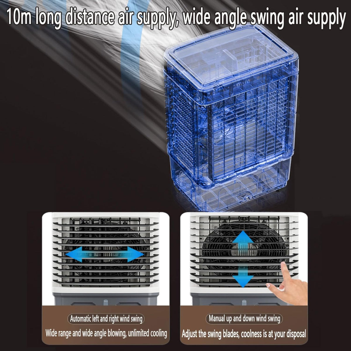 Verdunstungskühler Leise Luftkühler Air Conditioner mit Wasserkühlung 3 Luftgeschwindigkeiten 120°Oszillation Ventilator Mobile Klimaanlage ohne Abluftschlauch für Zimmer Wohnungen
