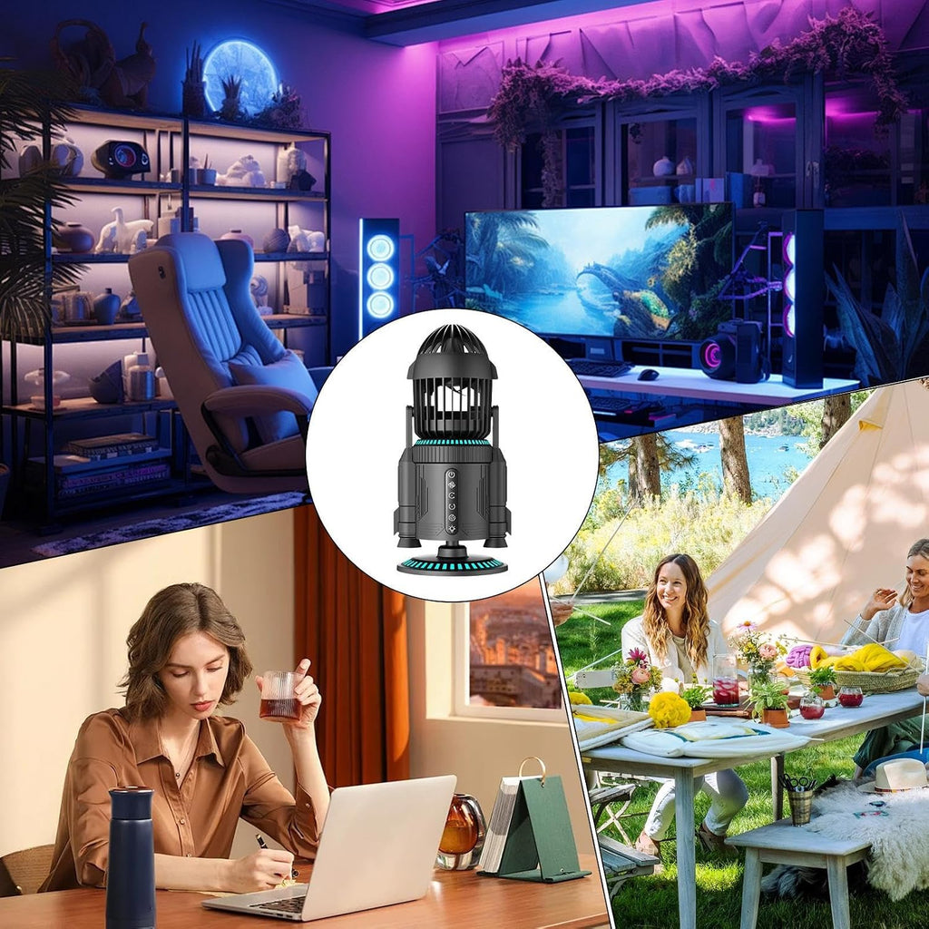 Generico Desk Fan – Powerful USB 16 x 14,8 x 32,5 cm, Rocket Style Personal Fan | Quiet Rotating 5000RPM Air Circulator with Colorful RGB Light for Home Dorm School Workplace Living Room Cooling
