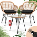 Casaria® Balkonset 3 teilig 5cm Auflagen Wetterfest 5mm Sicherheitsglasplatte Höhenverstellbar Rattan Look Outdoor Terrasse Balkon Gartenmöbel Korbsessel