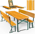 Casaria® Bierzeltgarnitur mit Lehne 170 cm Klappbar Stabil 2X Bierbank 1x Breiter Tisch Holz Biertischgarnitur Festzeltgarnitur Biergartengarnitur