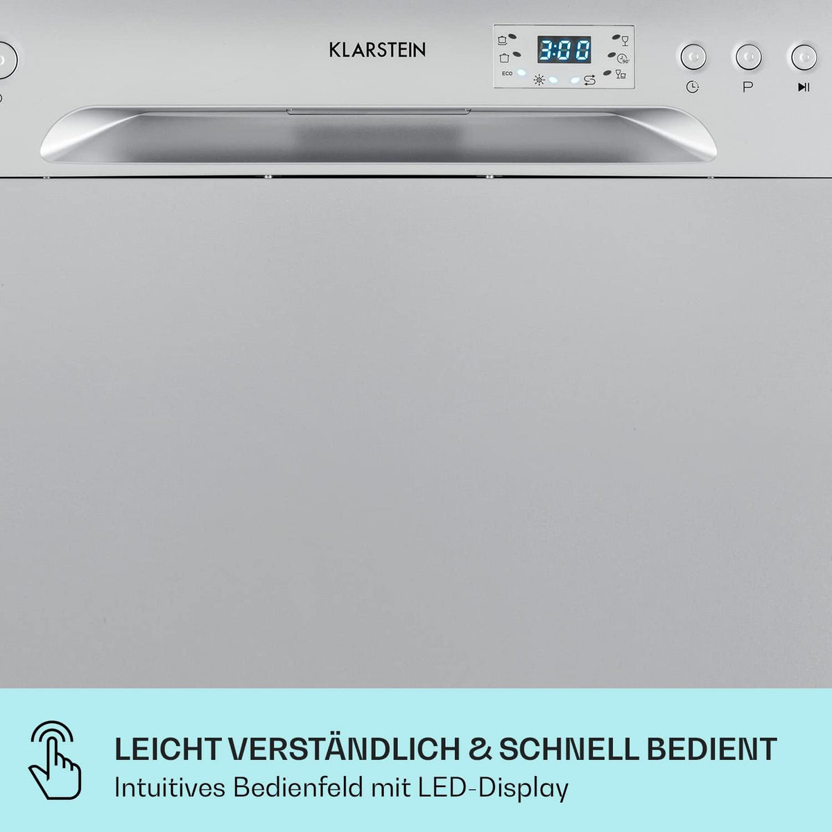 Klarstein ia 8 - Spülmaschine, Geschirrspüler, Freistehend, Teilintegriert, F, 55 cm breit, 8 Maßgedecke, 6 Programme, Aquastop, silber