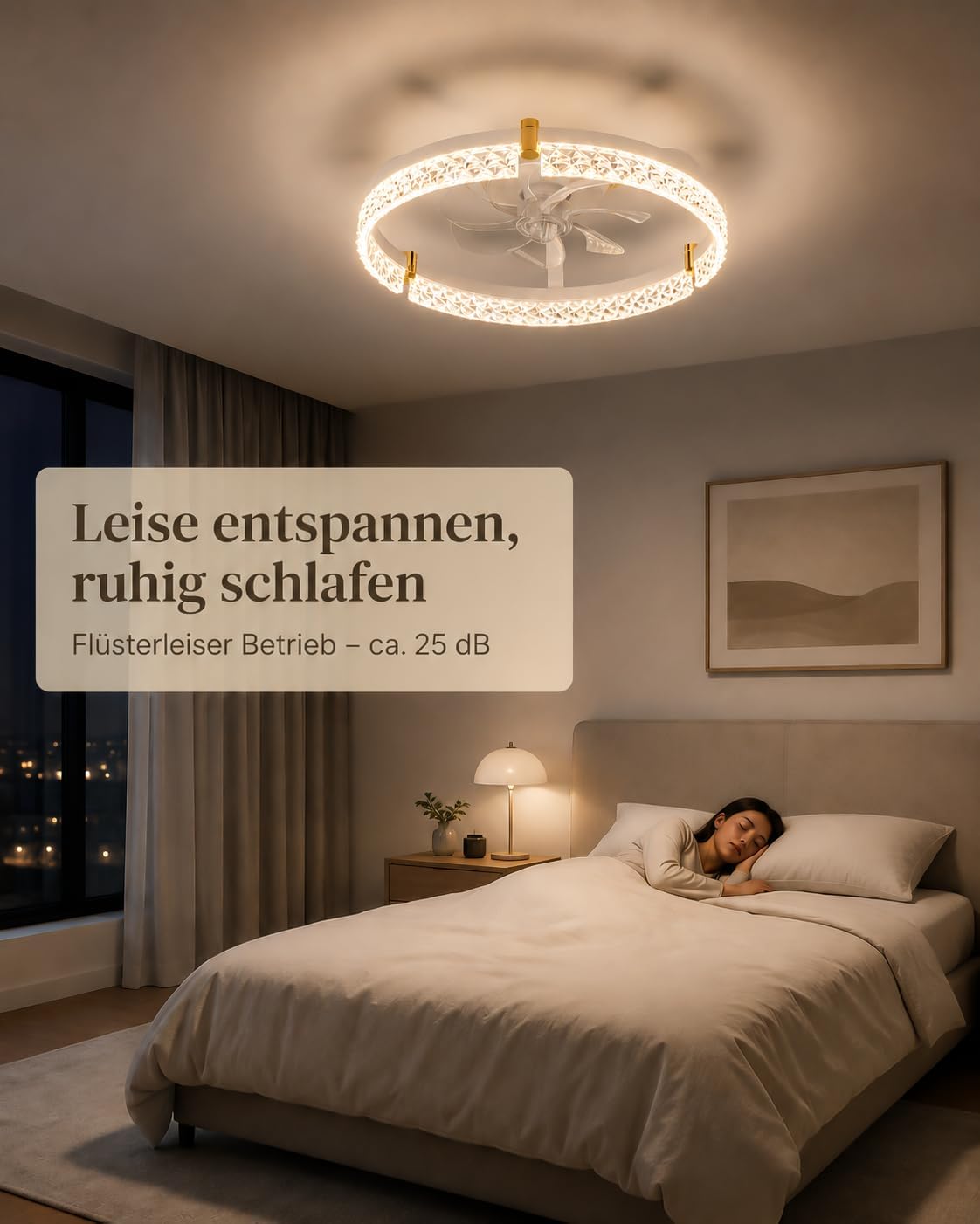 Airwit 50cm Deckenventilator mit Beleuchtung, Lampe mit Ventilator in Glasoptik, Deckenlampe mit Ventilator leise dimmbar, 3000K-6000K stufenlos, 6 Windstufen, Timer 1/2/4H, App Fernbedienung, Weiß