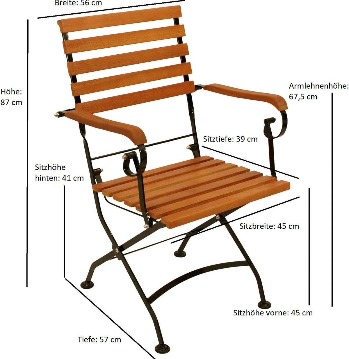 DEGAMO Garten Sitzgruppe Klappgarnitur HOFGARTEN 5-teilig (4X Armlehnensessel, 1x Tisch 70x120cm), Stahl schwarz pulverbeschichtet, Eukalyptus Holz braun geölt, FSC®-Zertifiziert, Outdoor