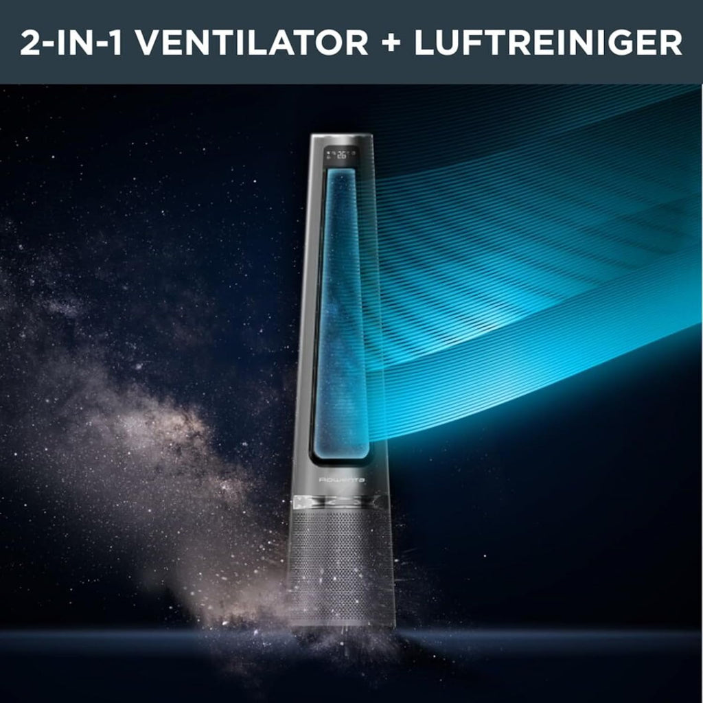 Rowenta QU5062 Eclipse 3in1 Luftreiniger, Heizlüfter, Ventilator, filtert 99,9% der Partikel, für 30 m2 Raumgröße, schnelle Heizung bis zu 35°C, automatischer Tag- und Nachtmodus, Schwarz/Grau