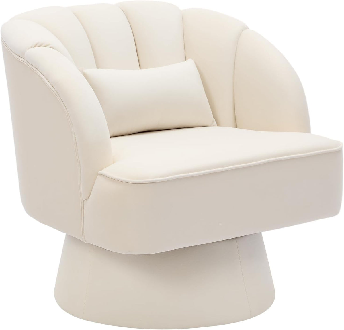 Moderner Drehsessel, 360 Grad Samt gepolsterter Sessel mit gestreifter Rückenlehne & Plüschpolsterung, bequemer runder Sessel für Wohnzimmer, Schlafzimmer, Leseecke, Beige