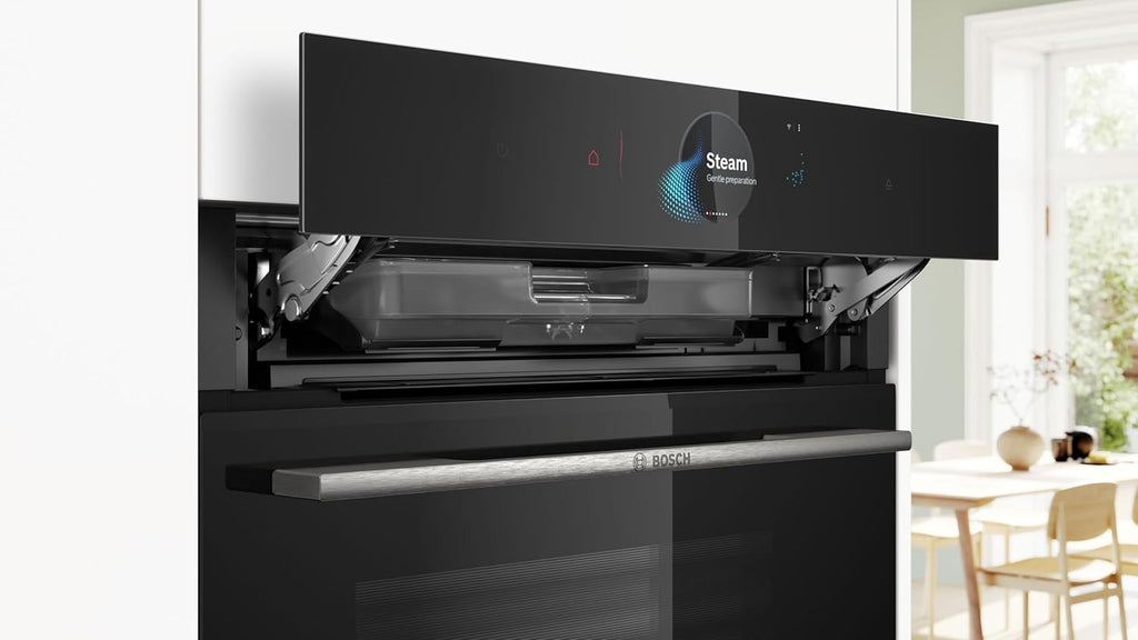 HSG7584B1 Serie 8 Smarter Einbau-Dampfbackofen, 60 x 60 cm, 1 L Wassertank, Digitaler Bedienring, TFT-Touchdisplay Pro, Perfect Steam Dampfsensor, Dampf-Funktion Plus, Heißluft sanft