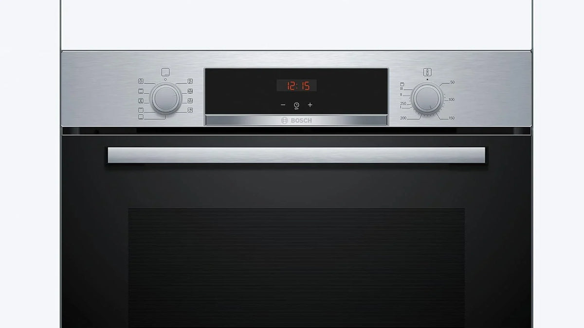 Bosch - Horno Multifunción, Serie 4, 60 cm. de ancho, Asistente de limpieza con agua, 3D Hotair, Acero, HBA514ES3