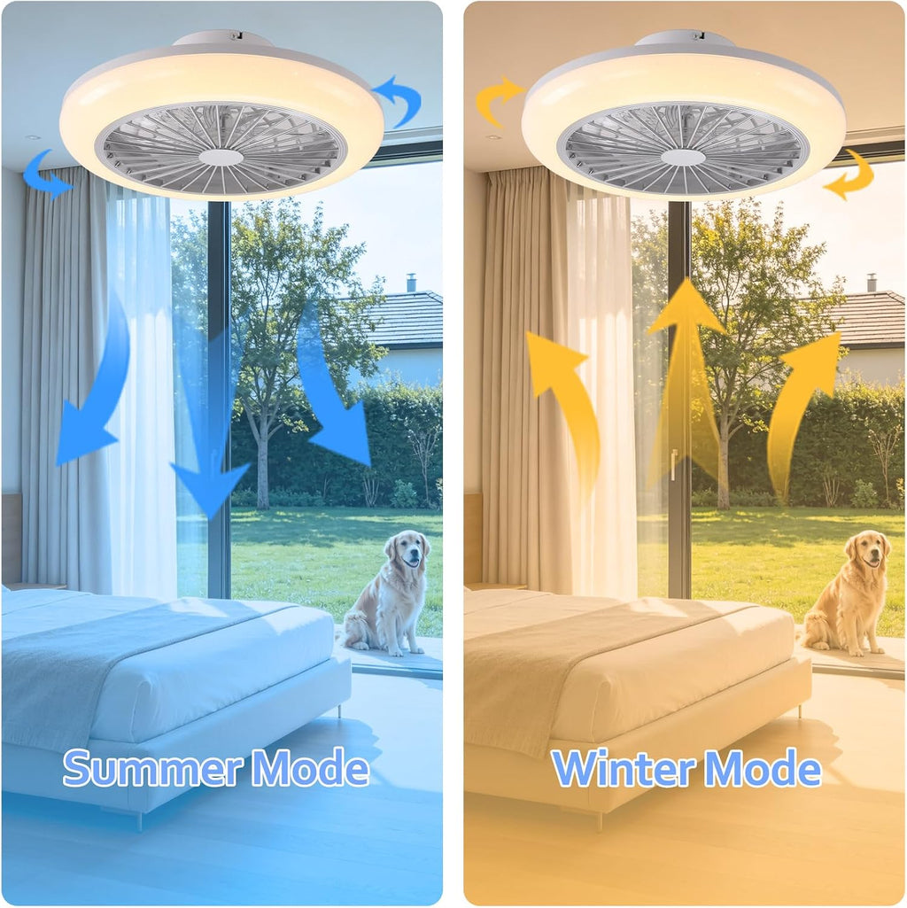 45cm Deckenventilator mit Beleuchtung Leise, LED RGB Deckenleuchte mit Ventilator und Fernbedienung Dimmbar, 6 Windstufen Reversibel, APP Timer mit Integrierter Lautsprecher für Schlafzimmer