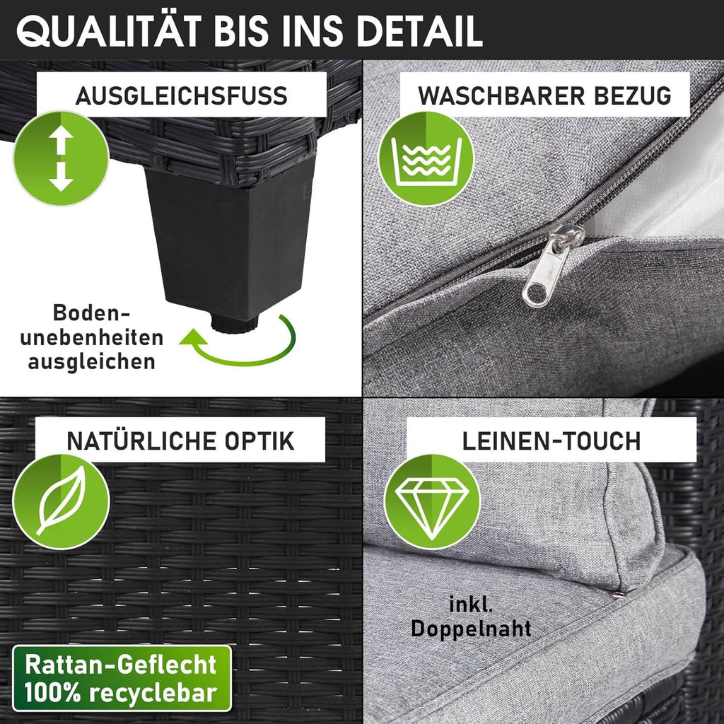 BRAST® Gartenmöbel Set Hacienda | bis zu 10 Personen viele Farben | inkl. Kissen & Abdeckung | TÜV geprüft | Outdoor Loungemöbel Sitzgruppe Essgruppe Garnitur | Schwarz/Grau