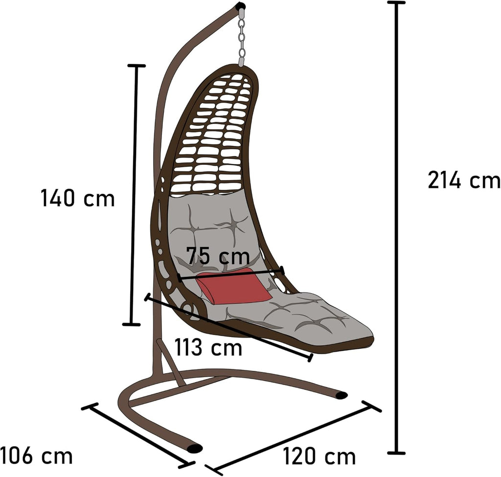 Hängesessel mit Gestell & Kissen Handgeflechtet Hängestuhl Rattan Hängematte Hängekorb Garten Balkonmöbel Hängeschaukel Bodrum (Hellbraun)