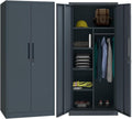 STEELSØN Regulus Metallschrank abschließbar – Garderobenschrank mit 6 Fächern und 1 Kleiderstange – Spind Schrank mit Doppeltüren – Mehrzweckschrank Anthrazit – Kleiderschrank Metall 175x40x80 cm