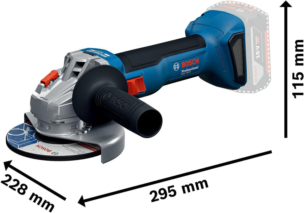 Bosch Professional 18V System Akku-Winkelschleifer GWS 18V-8 (Scheibendurchmesser 125 mm, inkl. 2x Akku GBA 4.0Ah, Ladegerät GAL 18V-40, L-BOXX)