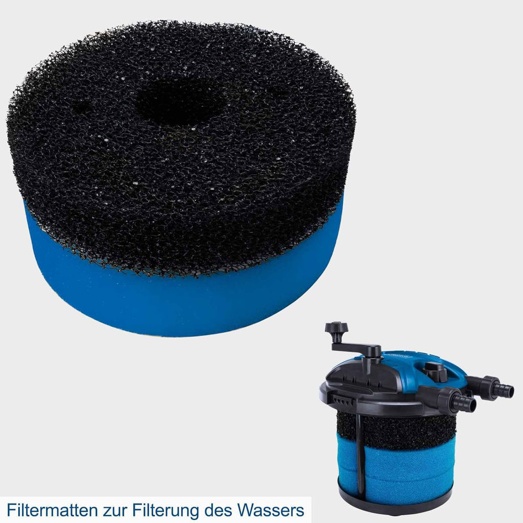 Scheppach Teichdruckfilter Komplettset PFS8000 | für Teiche bis 8000 L | Fördermenge 4000 L/h | 11 W UV-C Klärer mit Spin Clean | Schmutzanzeige | 9,5L Tank | Teichfilter Druckteichfilter Teichpumpe