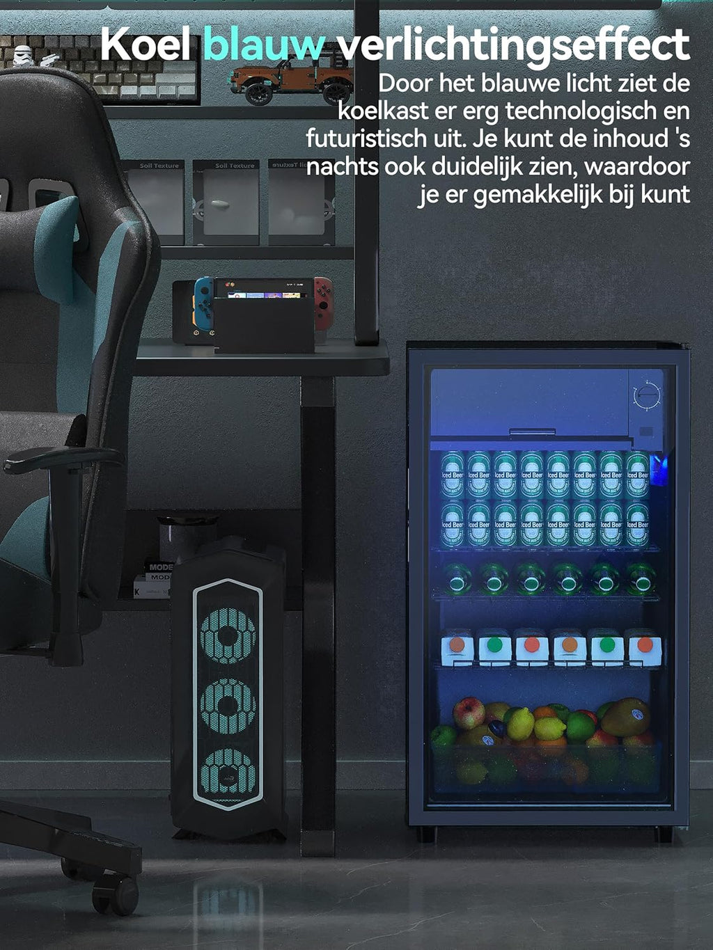 Devoko 93L Getränkekühlschrank für bis zu 130 Dosen, mit Glastür und LED-Innenbeleuchtung. Inklusive höhenverstellbarer Regale für Cola, Bier und Wein. Ideal für Haushalt und Büro in Schwarz.