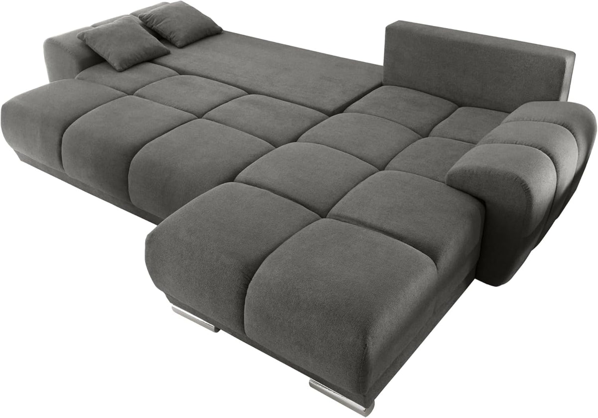 Stella Trading ANTON Ecksofa mit Schlaffunktion, Stoffbezug Uran Stone - Moderne Eckcouch in L-Form mit Bettkasten & dekorativer Steppung - 289 x 85 x 189 cm (B/H/T)