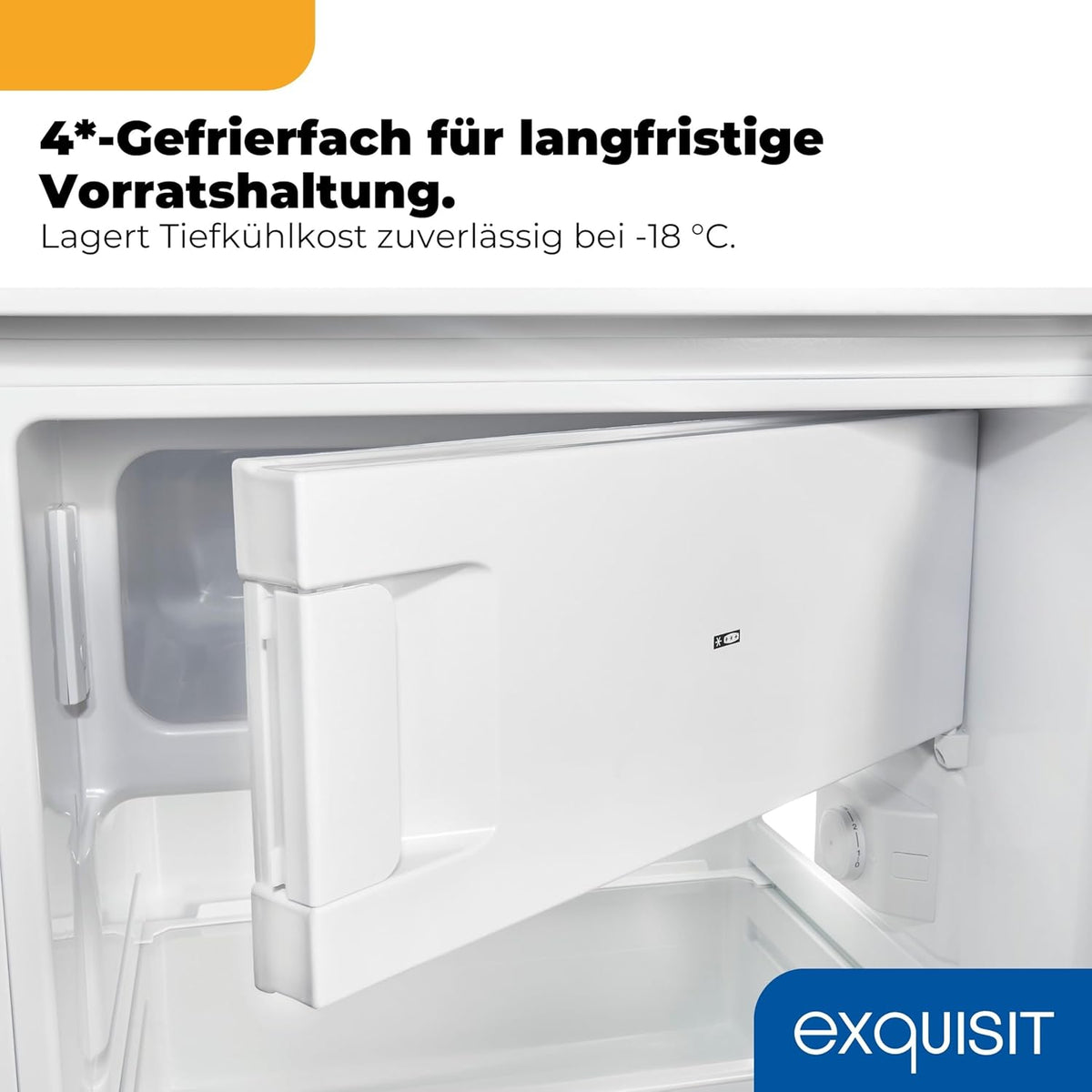 Exquisit Kühlschrank mit Gefrierfach 109 l Nutzinhalt, Energieklasse E, 40 dB(A) kompakte Bauform, 4-Sterne-Gefrierfach, LED-Beleuchtung, manuelle Abtauung KS516-4-E-040E weiss