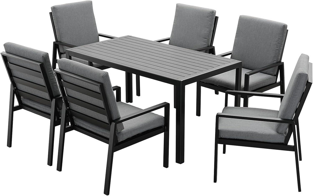 GLP Gartenlounge-Set Garten-Essgruppe, (Gartenmöbel Set, 7-TLG., 6 Sessel, 1 Esstisch, inkl. Auflagen, Aluminium), Wetterfest Gartenlounge Set, 9400-P1+P2