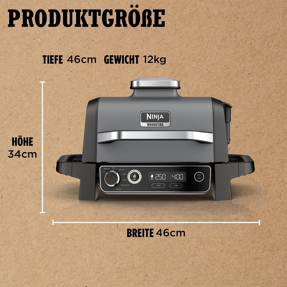 Ninja Woodfire Electric BBQ Grill & Smoker & Air Fryer, 7-in-1 Outdoor BBQ Grill, Air Fry, Smoke, Roast, Bake and more, Weather Resistant, Non-Stick, Portable, Electric, Grey/Black OG701EU