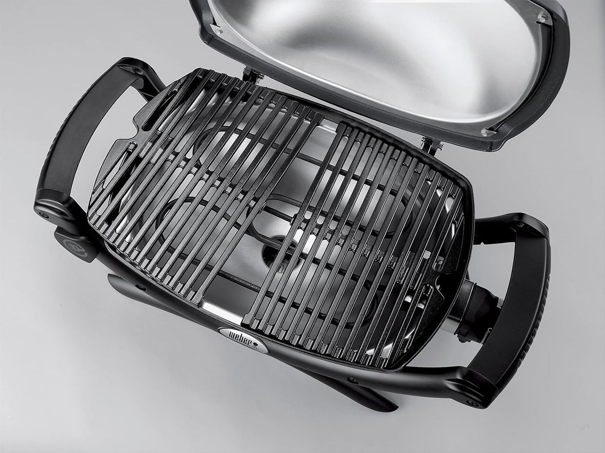 Weber Q1400 Elektrogrill, 43 x 32cm Grillfäche, portabler BBQ Grill, 2-geteilter porzellanemaillierter Guss-Grillrost, Aluminiumguss Deckel & Gehäuse - Dark Grey (52020079)