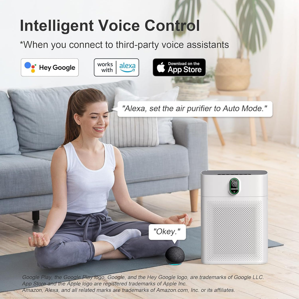 MORENTO Luftreiniger Allergiker für Wohnung Raucherzimmer, HEPA Luftfilter gegen Staub Pollen Tierhaare, CADR 300m³/h für 100㎡, Luftqualitäts-Feedback Air Purifier, Weiß, 1 Pack+2 Ersatzfilter