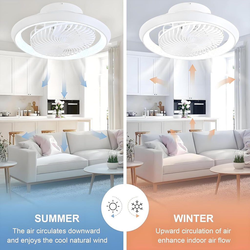 LED Deckenventilator mit Beleuchtung, Leise, 75W Deckenlampe mit Ventilator, Mit Fernbedienung und APP, 6-Gang Timer Lampe mit Ventilator, 360° Drehung, Reversibel, Interne Lumineszenz, Weiß