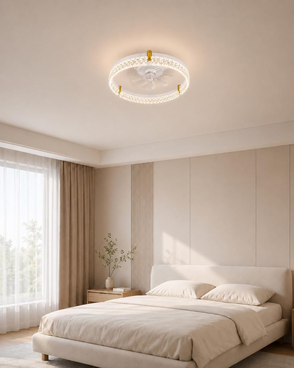 Airwit 50cm Deckenventilator mit Beleuchtung, Lampe mit Ventilator in Glasoptik, Deckenlampe mit Ventilator leise dimmbar, 3000K-6000K stufenlos, 6 Windstufen, Timer 1/2/4H, App Fernbedienung, Weiß