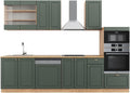 Vicco Küchenzeile Fame-Line, Grün-Gold Landhaus/Goldkraft Eiche, 300 cm mit Hochschrank, ohne Arbeitsplatte